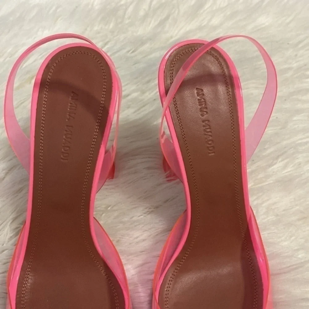 New Amina Muaddi Begum Glass pointed‎ toe slingback pump size 39EU